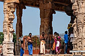 The great Chola temples of Tamil Nadu - The Brihadishwara Temple of Thanjavur. The open pavilion that shelters the huge monolithic Nandi. 